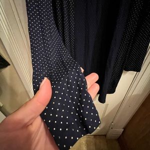 Lands End blue with white polka dots. Soft jacket size small